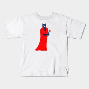 Tall and handsome blue cat in red with red flower for you Kids T-Shirt